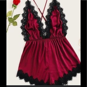 Eyelash lace satin romper